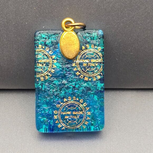 Murano Dichroic Glass Pendant 1.25 x.75" Blue Green Foil Gold-Tone Bail - Picture 2 of 5